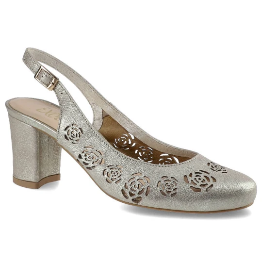 Zdjęcie produktu Sandały damskie Exquisite, eleganckie na obcasie, złote, 1049