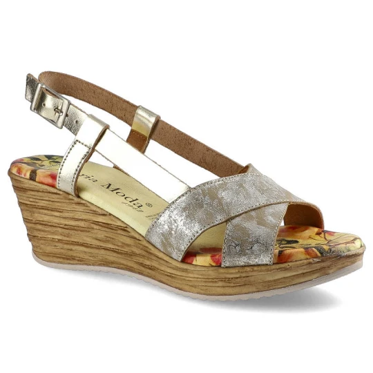Zdjęcie produktu Sandały damskie Maria Moda, na koturnie i zapinane na sprzączkę, złote, MM-7060-LCZL