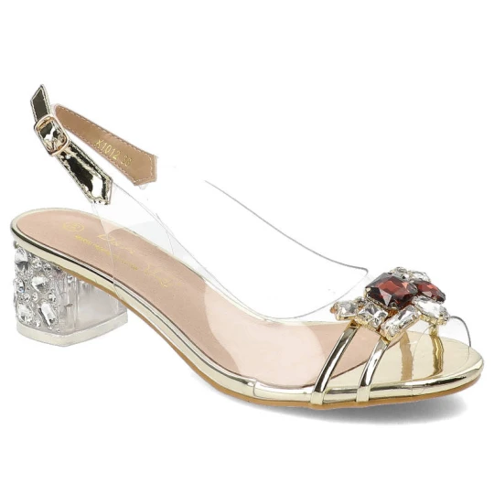 Zdjęcie produktu Złote Sandały S.Barski Eleganckie Buty Na Obcasie
