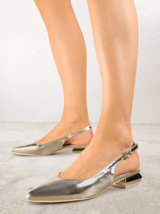 Zdjęcie produktu Złote Sandały Slingback Vices z Wkładką ze Skóry Naturalnej Galeresa