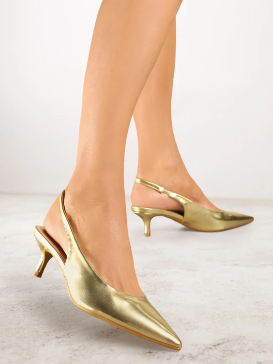 Zdjęcie produktu Złote Sandały Vices Slingback na Obcasie Typu Kaczuszka Kovirida