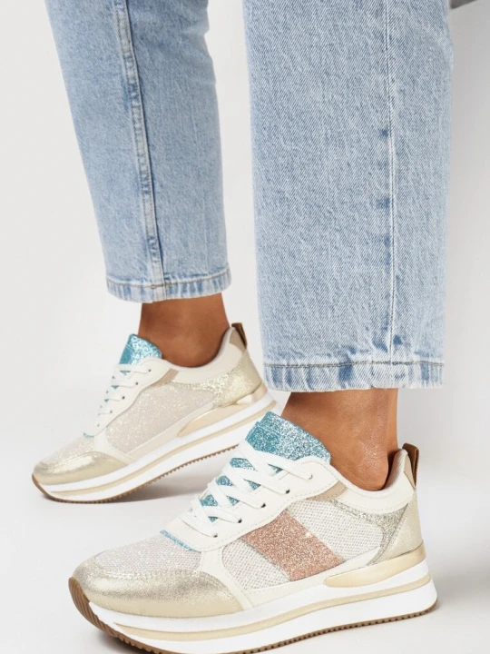 Zdjęcie produktu Złote Sneakersy Brokatowe na Piankowej Podeszwie Tindriel