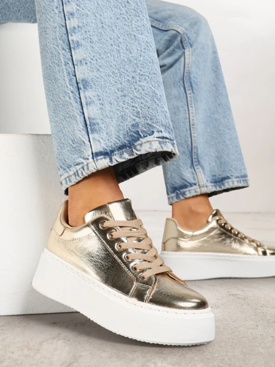 Zdjęcie produktu Złote Sneakersy na Grubej Podeszwie Cernanda