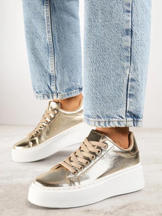Zdjęcie produktu Złote Sneakersy na Platformie Berdolina