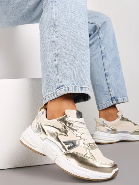 Zdjęcie produktu Złote Sneakersy z Ozdobnymi Wstawkami Dimpna