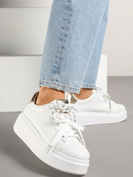 Zdjęcie produktu Biało-Złote Sneakersy z Podwójnym Sznurowaniem Zdivoria Renda