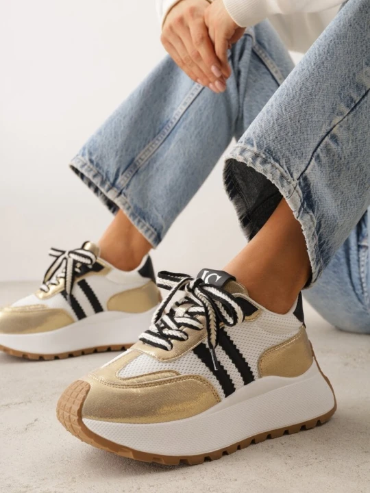 Zdjęcie produktu Złote Streetwearowe Sneakersy Chunky VICES na Platformie Ilnatea