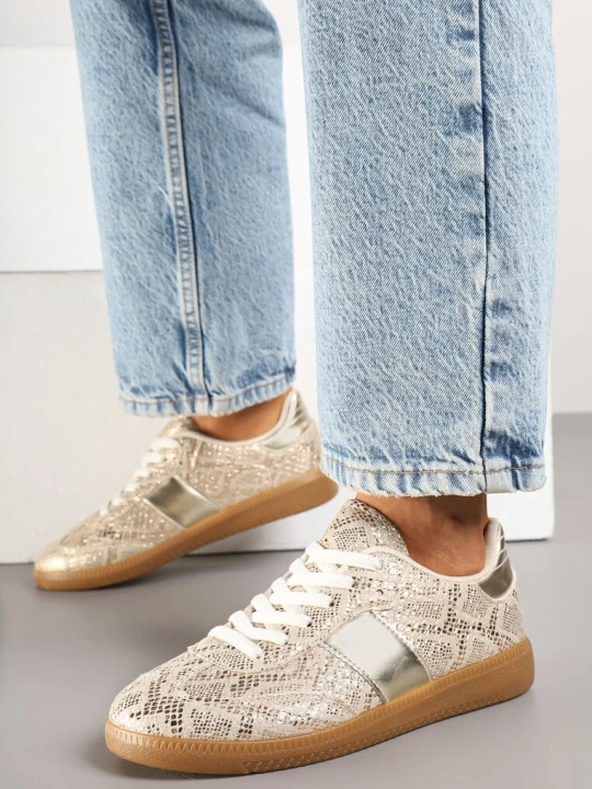 Zdjęcie produktu Złote Wężowe Sneakersy Retro w Stylu Klasycznych Tenisówek Tanonea Ideal