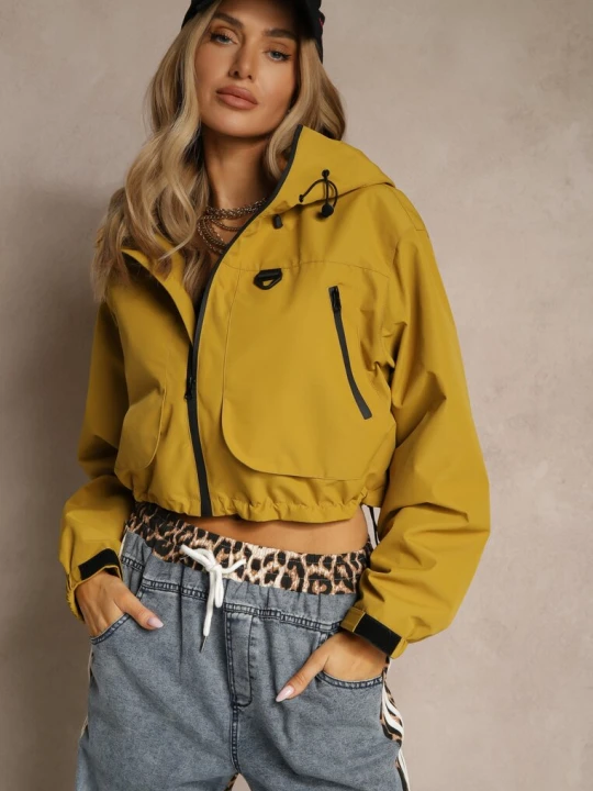 Zdjęcie produktu Żółta Kurtka w Stylu Oversize z Kapturem i Kieszeniami Lorlio Ann Gissy