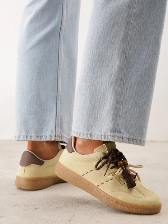 Zdjęcie produktu Żółte Sneakersy Typu Klasyczne Tenisówki Retro z Podwójnym Wiązaniem z Frędzlami Kotena