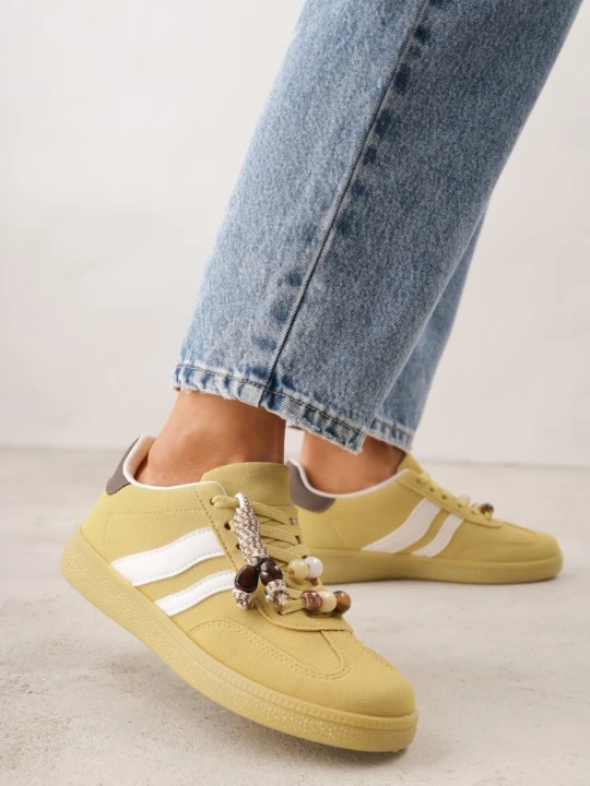 Zdjęcie produktu Żółte Sneakersy Typu Tenisówki Ozdobione Koralikami Daemeli
