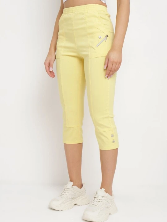 Zdjęcie produktu Żółte Spodnie 3/4 z Elastyczną Gumką w Pasie i Suwakami Leazira New Fashion