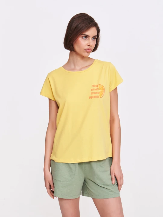 Zdjęcie produktu Żółty t-shirt z delikatnym nadrukiem TOP SECRET