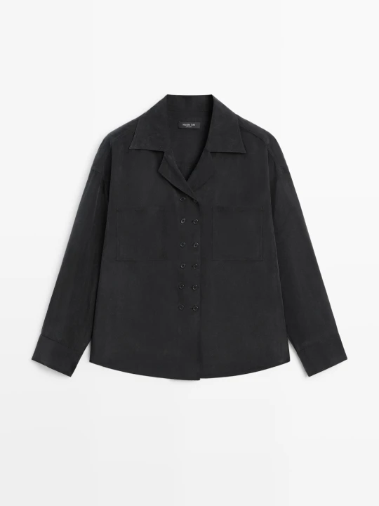 Zdjęcie produktu Zwiewna Koszula Dwurzędowa - Szary Antracytowy - Massimo Dutti - Female