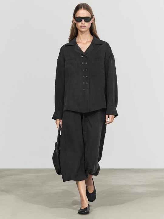 Zdjęcie produktu Luźna Koszula Dwurzędowa - Szary Antracytowy - Massimo Dutti - Female