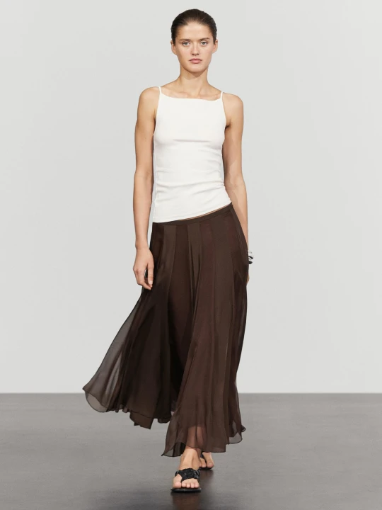 Zdjęcie produktu Zwiewna Rozkloszowana Spódnica Midi - Brązowy - Massimo Dutti - Female