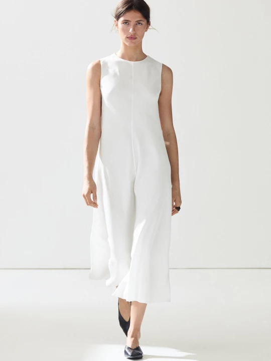Zdjęcie produktu Zwiewna Sukienka Średniej Długości Z Lnu - Biały - Massimo Dutti - Female