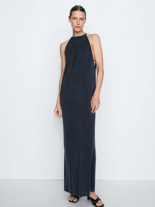 Zdjęcie produktu Zwiewna Sukienka Średniej Długości Z Zakładkami - Studio - Niebieski - - Massimo Dutti - Kobieta