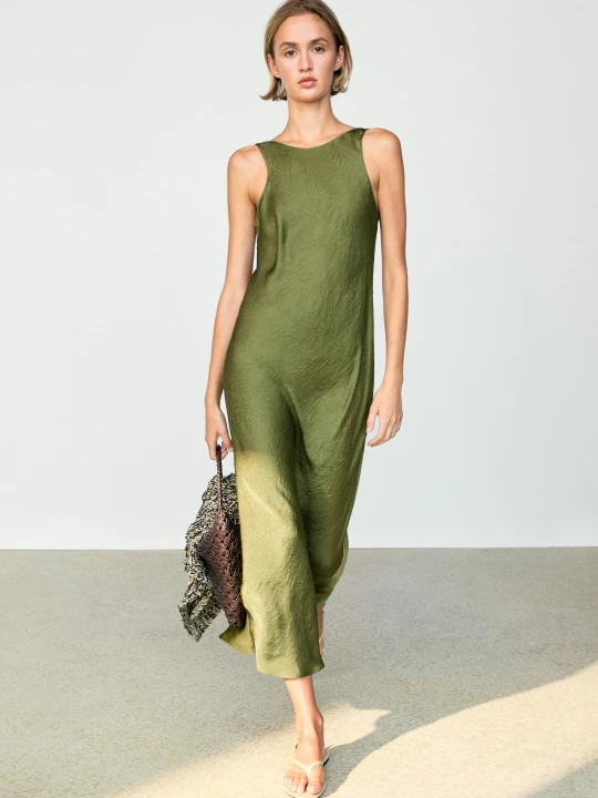 Zdjęcie produktu Zwiewna Sukienka Średniej Długości - Zielony - - Massimo Dutti - Kobieta