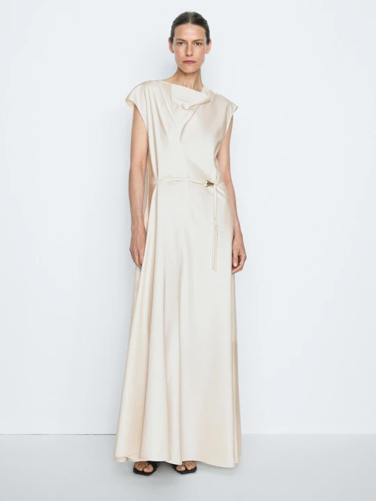 Zdjęcie produktu Zwiewna Sukienka Z Drapowanym Dekoltem - Studio - Surowy - Massimo Dutti - Female