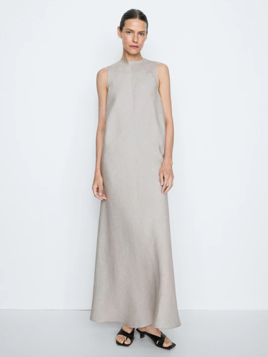 Zdjęcie produktu Zwiewna Sukienka Z Falbaną - Studio - Popielaty - - Massimo Dutti - Kobieta