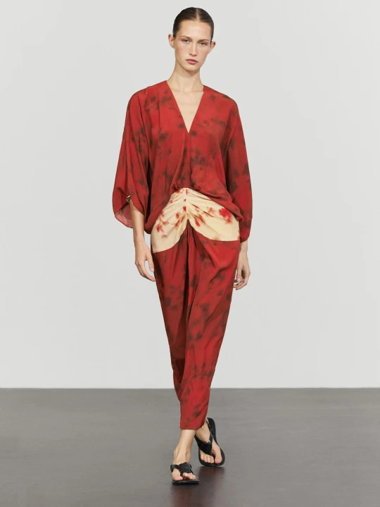 Zdjęcie produktu Zwiewna Sukienka Z Nadrukiem I Pasem - Intens Czer - Massimo Dutti - Female