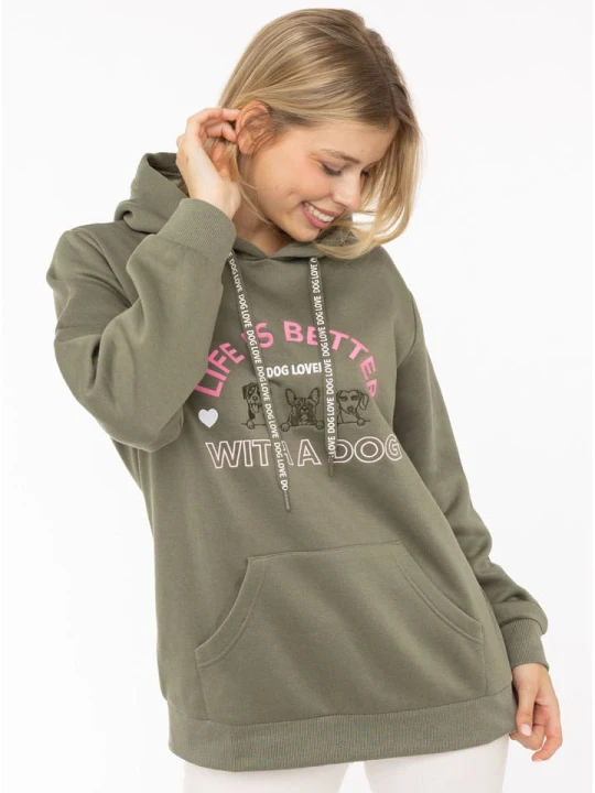 Zdjęcie produktu Zwillingsherz Bluza "Dog Life" w kolorze khaki rozmiar: L/XL