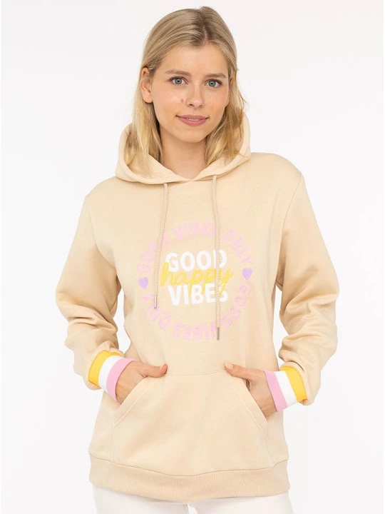 Zdjęcie produktu Zwillingsherz Bluza "Good Vibes Only" w kolorze beżowym rozmiar: S/M