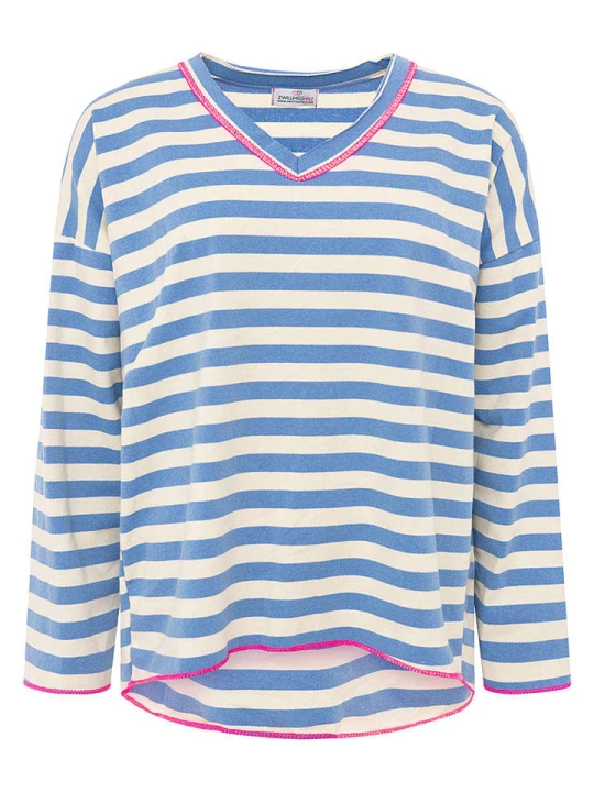 Zdjęcie produktu Zwillingsherz Bluza "Neon Stripes" w kolorze biało-niebieskim rozmiar: onesize
