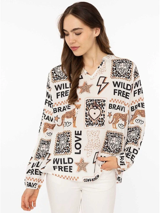 Zdjęcie produktu Zwillingsherz Bluzka "Wild Love" w kolorze kremowym rozmiar: L/XL