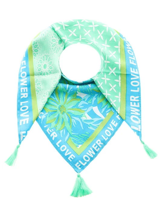 Zdjęcie produktu Zwillingsherz Chusta "Flower Love" w kolorze niebiesko-zielonym - 130 x 130 cm rozmiar: onesize