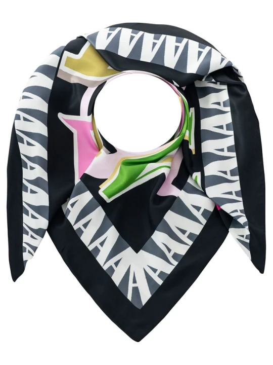 Zdjęcie produktu Zwillingsherz Chusta trójkątna "Letters" w kolorze czarnym ze wzorem - 138 x 68 cm rozmiar: onesize