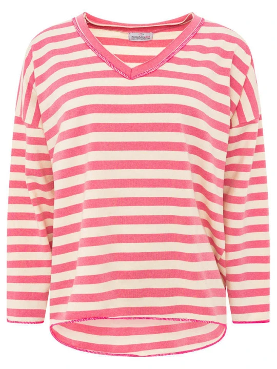 Zdjęcie produktu Zwillingsherz Koszulka "Neon Streifen" w kolorze beżowo-różowym rozmiar: onesize