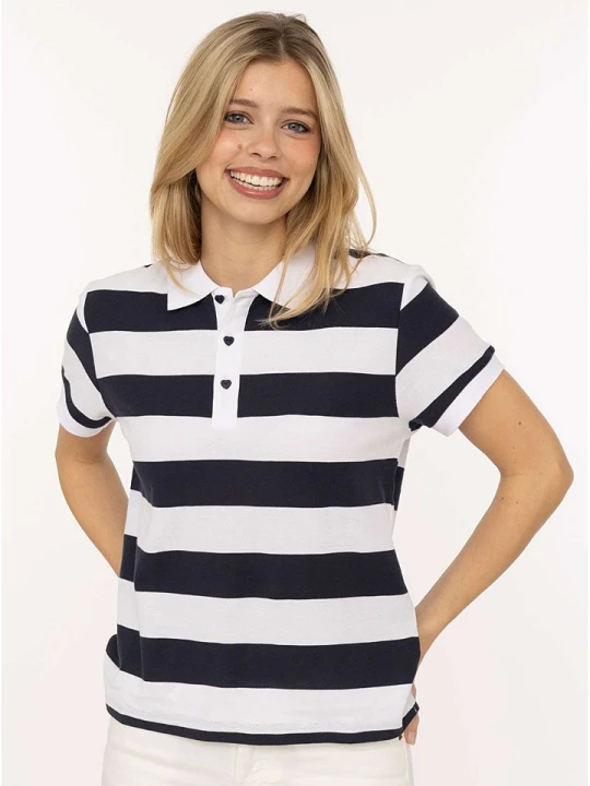 Zdjęcie produktu Zwillingsherz Koszulka polo "Stripes" w kolorze biało-granatowym rozmiar: M