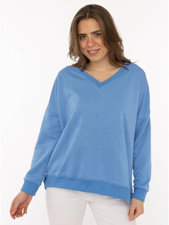 Zdjęcie produktu Zwillingsherz Sweter "Happiness Vibes" w kolorze błękitnym rozmiar: L / XL
