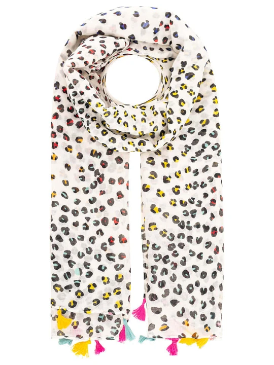 Zdjęcie produktu Zwillingsherz Szal "Dots & Tassels" w kolorze kremowym ze wzorem - 180 x 90 cm rozmiar: onesize