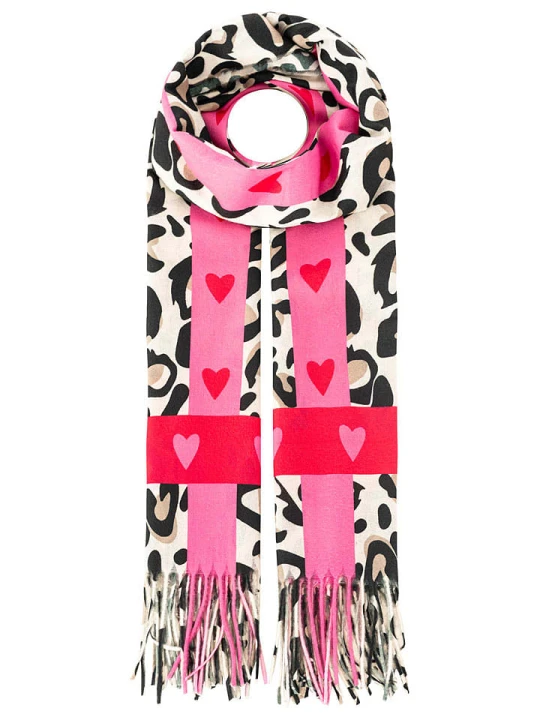 Zdjęcie produktu Zwillingsherz Szal "Leo & Hearts" w kolorze beżowo-różowym - 180 x 70 cm rozmiar: onesize
