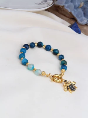 L'Atelier de Gaia Pozłacana bransoletka z agatem i cyrkoniami rozmiar: onesize