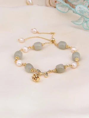 L'Atelier de Gaia Pozłacana bransoletka z jadeitem i perłami rozmiar: onesize