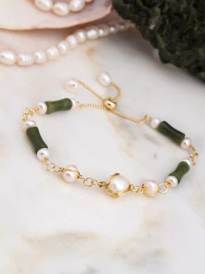 L'Atelier de Gaia Pozłacana bransoletka z jadeitem i perłami rozmiar: onesize