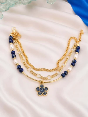 L'Atelier de Gaia Pozłacana bransoletka z lapis lazuli i cyrkoniami na kostkę rozmiar: onesize złoty
