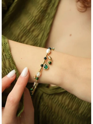 L'Atelier de Gaia Pozłacana bransoletka z perłami i cyrkoniami rozmiar: onesize