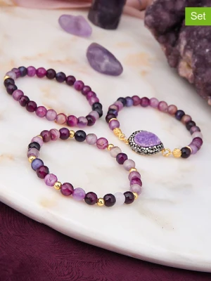 L'Atelier de Gaia Pozłacane bransoletki (3 szt.) z agatami rozmiar: onesize