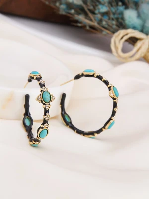 L'Atelier de Gaia Pozłacane kolczyki-półkreole z turkusem i cyrkoniami rozmiar: onesize