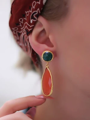 L'Atelier de Gaia Pozłacane kolczyki-wkrętki z agatami i kocim okiem rozmiar: onesize