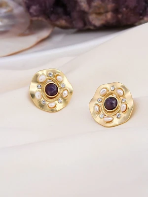 L'Atelier de Gaia Pozłacane kolczyki-wkrętki z kamieniami szlachetnymi i perłami rozmiar: onesize