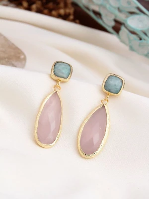 L'Atelier de Gaia Pozłacane kolczyki-wkrętki z kwarcem różowym i amazonitami rozmiar: onesize