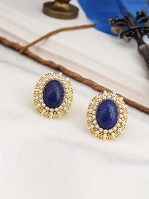 L'Atelier de Gaia Pozłacane kolczyki-wkrętki z lapis lazuli i perłami rozmiar: onesize