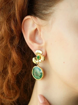 L'Atelier de Gaia Pozłacane kolczyki-wkrętki z malachitami i cyrkoniami rozmiar: onesize
