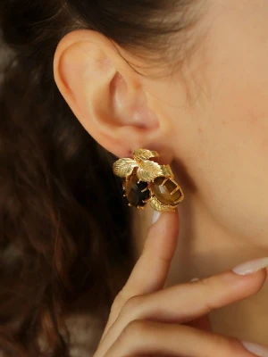 L'Atelier de Gaia Pozłacane kolczyki-wkrętki z tygrysim okiem rozmiar: onesize